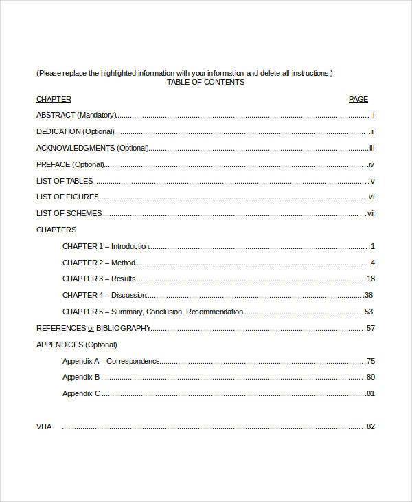 Table Of Content   10+ Free Word Documents Download | Free 