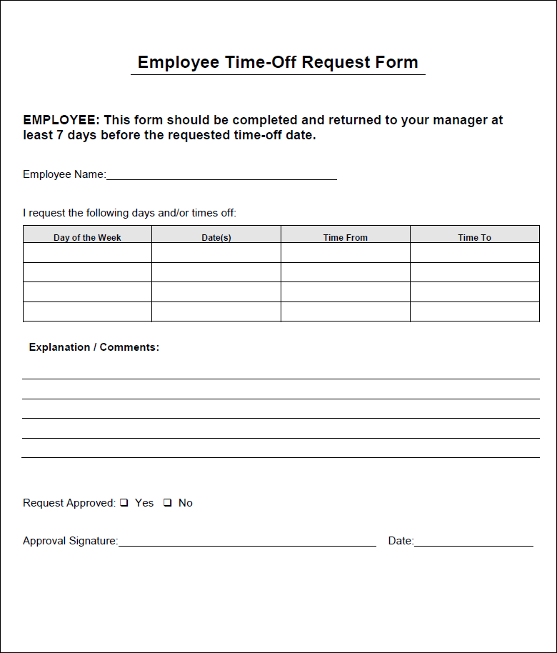Time Off Request Form | Business Mentor
