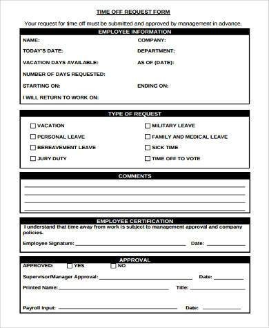 Time Off Request Forms. Paid Time Off Request Form Day Sample 