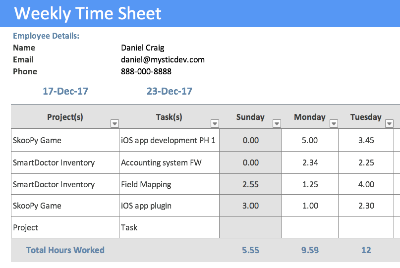 Timesheet Template | Free Timesheet Template | Free Download 