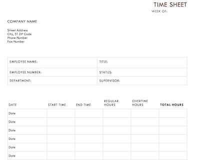 Timesheet Template   Free Simple Time Sheet for Excel