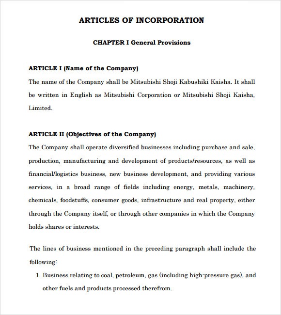 articles of incorporation template   Teacheng.us