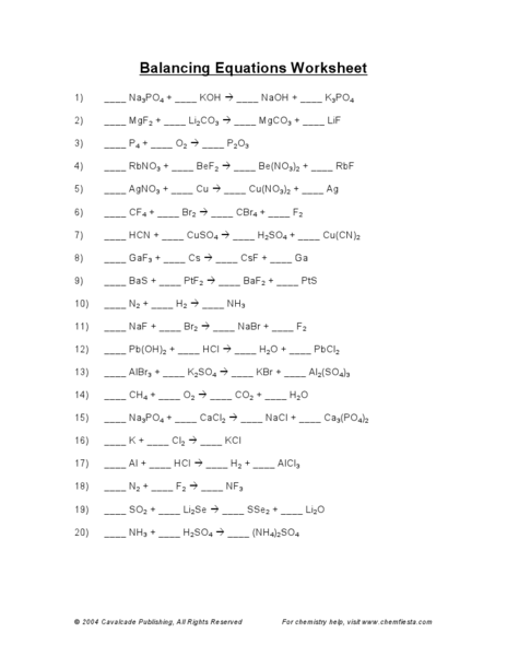balancing equations worksheet balancing chemical equations 