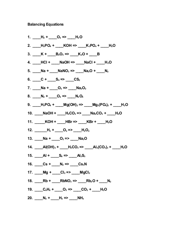 How to Balance Equations   Printable Worksheets