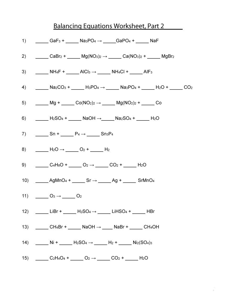 Balancing equations worksheet 12 optional include printable 