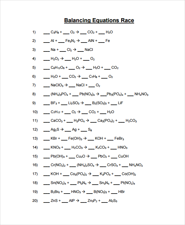 balancing equations worksheet balancing chemical equations 