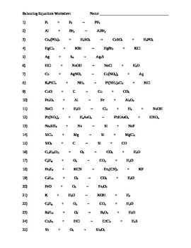 Chemistry   Balancing Equations Worksheet by Dr Lyons | TpT