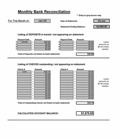 Bank Reconciliation Spreadsheet   Microsoft Excel