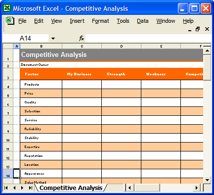 competitor analysis template xls   Ecza.solinf.co