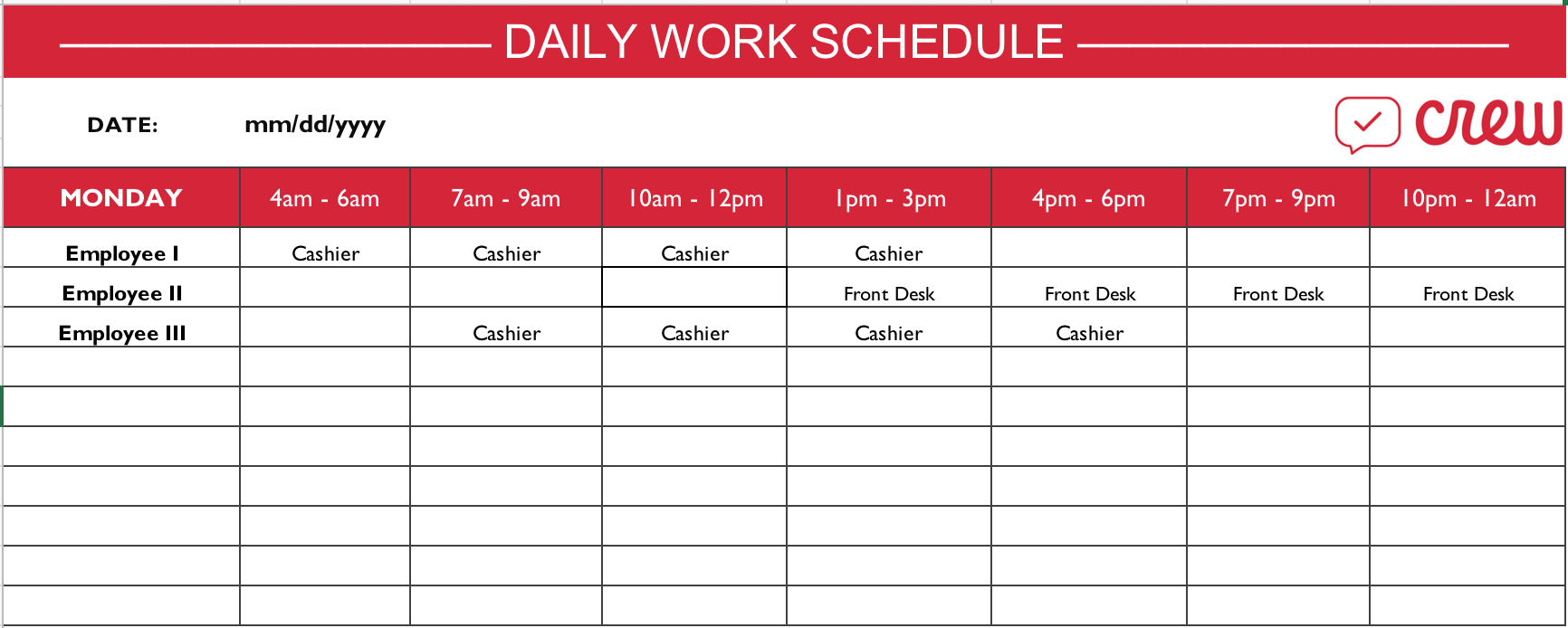 Free Daily Work Schedule Template   Crew