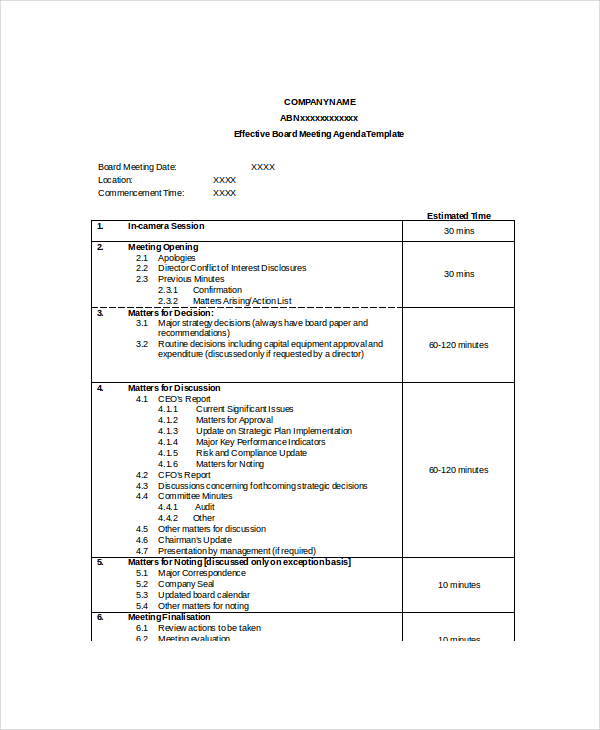 Effective Meeting Agenda Template – 10+ Free Word, PDF Documents 