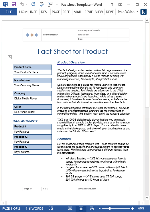 Fact Sheet Template – MS Word