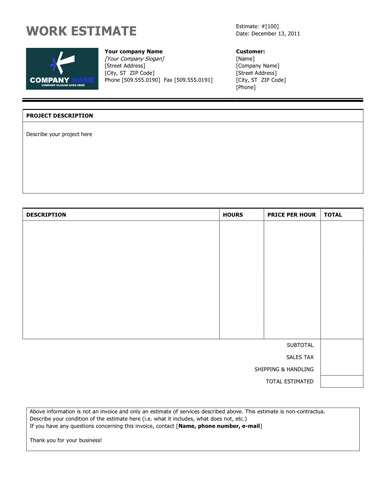 Free Contractor Estimate Forms Template Example Job on Auto Repair 