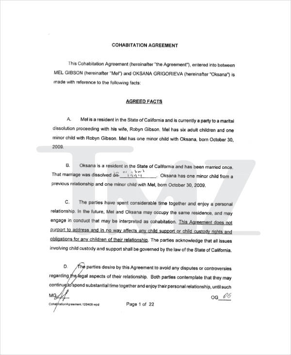 Cohabitation Agreement Template   7+ Free Sample, Example, Format 