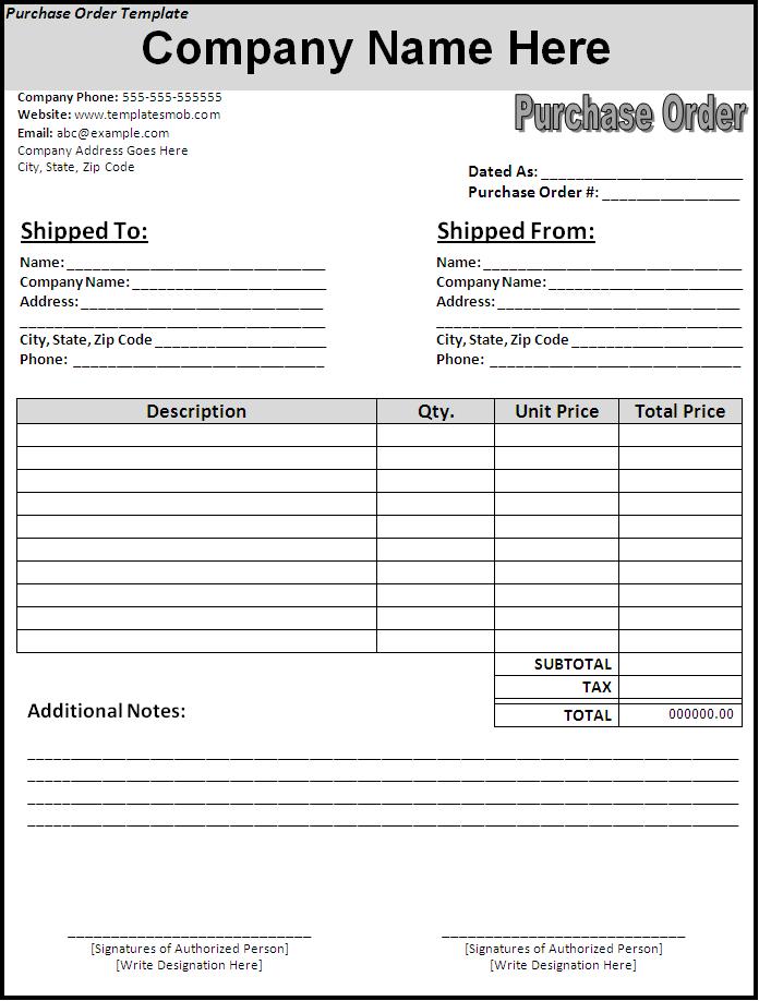 Free Printable Purchase Order Form | Purchase Order | shop 