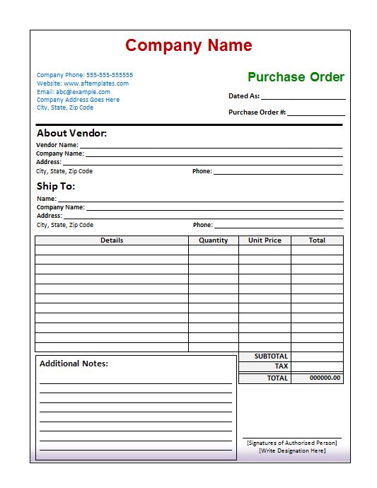 Free Purchase Order Template with Price List