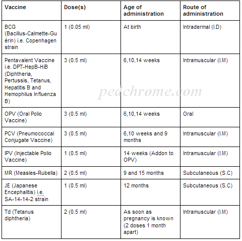 Recommended Immunization Schedule Chart Download India 