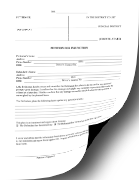 Printable Petition Injunction Legal Pleading Template