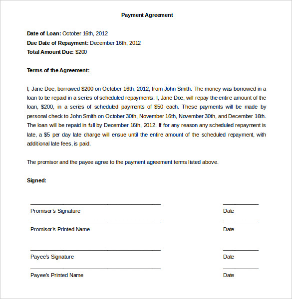 agreement template to pay payment plan agreement template 25 free 