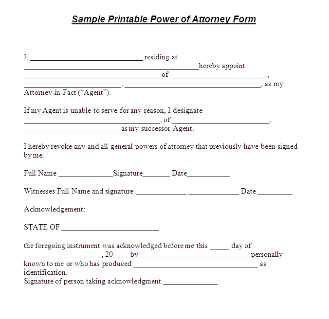 Printable Power Of Attorney Form Special Power of Attorney Form 