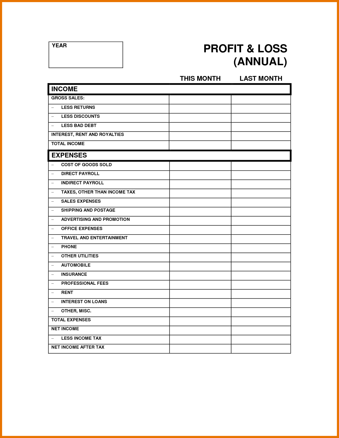 printable blank profit and loss statement   Ecza.solinf.co
