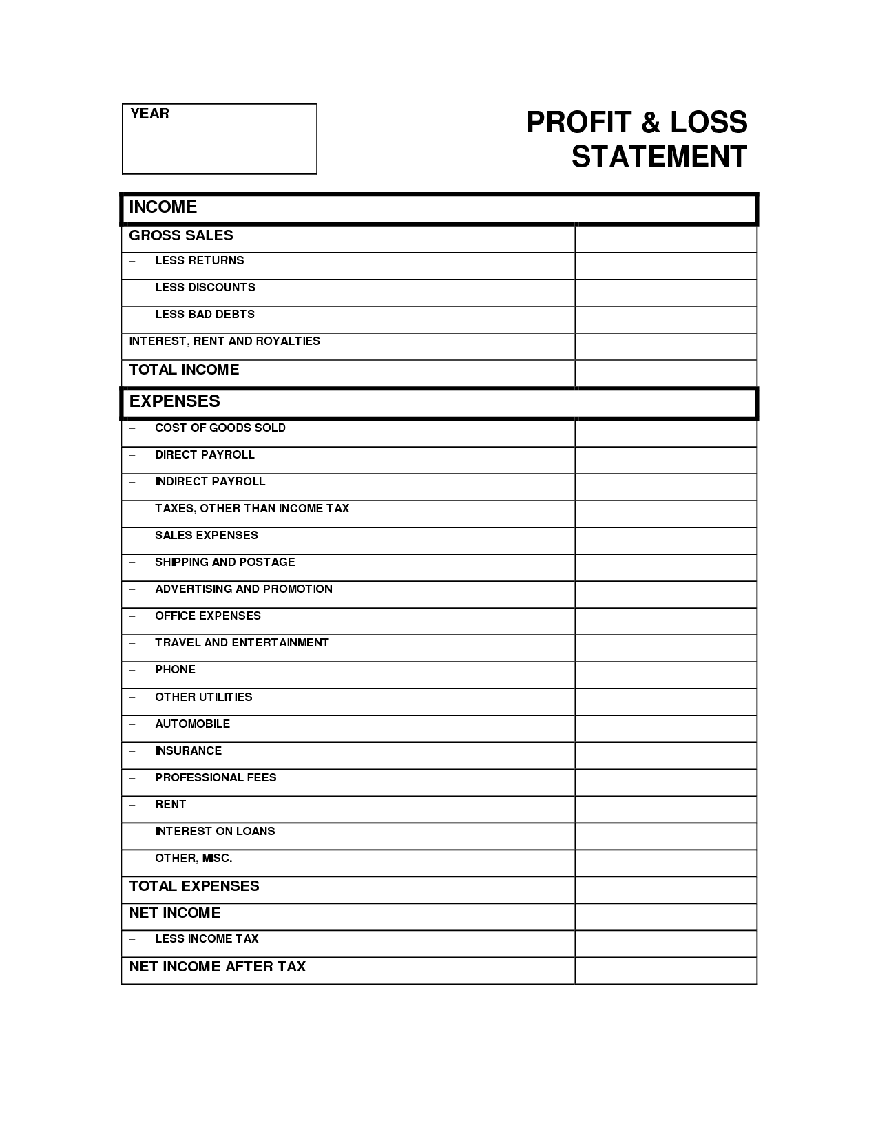 printable blank profit and loss statement   Ecza.solinf.co
