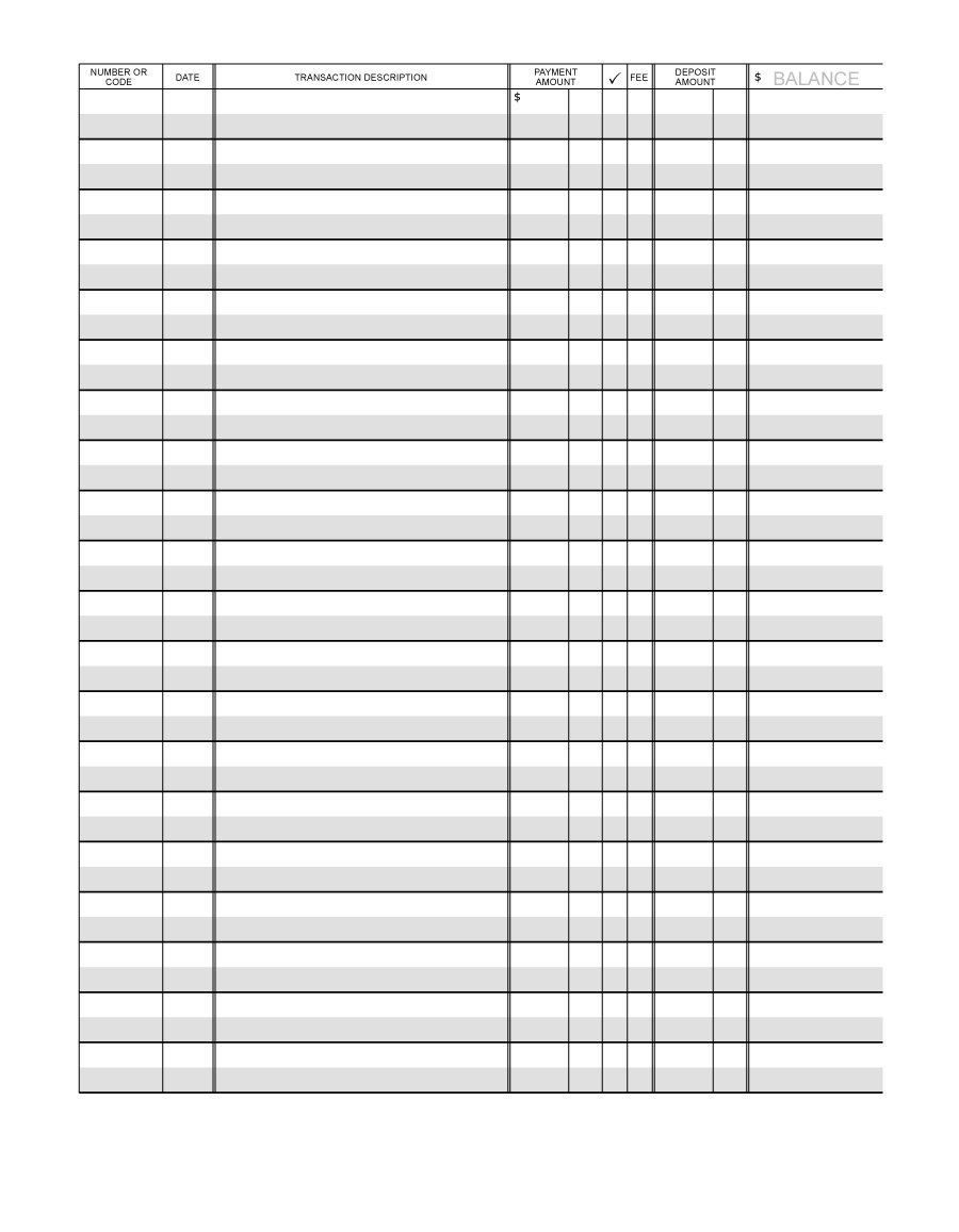 Printable Check Register