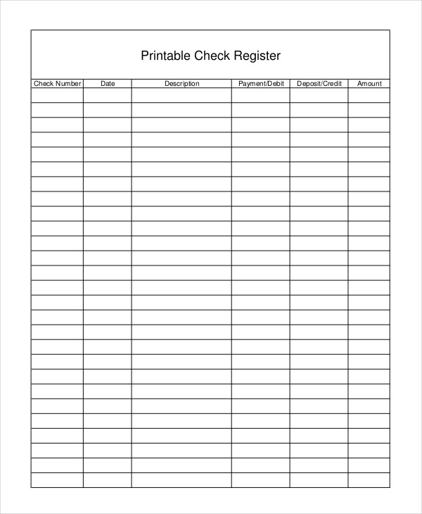 Full Page Check Register Template