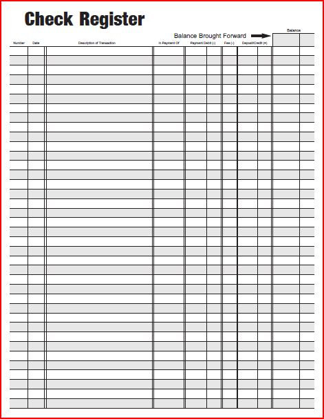 Printable Check Registers | Business Mentor