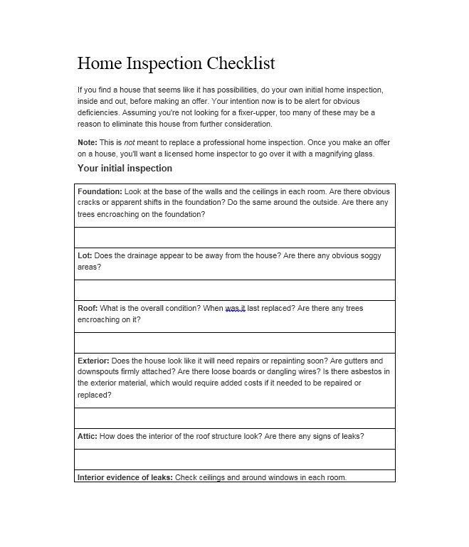 Professional Home Inspection Checklist | beneficialholdings.info
