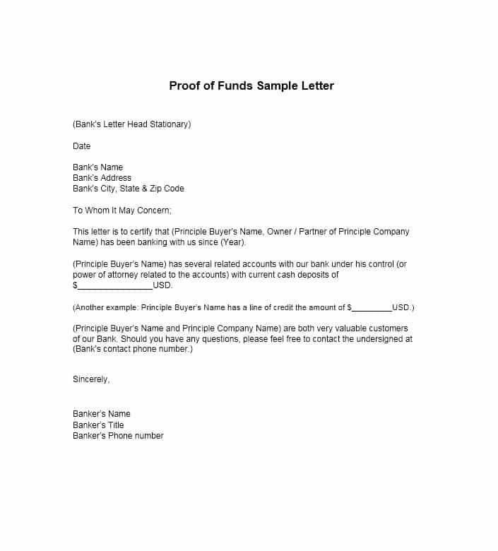 7 Proof of Funds Letters to Download for Free | Sample Templates