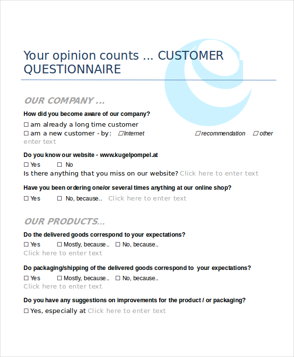 Questionnaire Template Word   11+ Free Word Document Downloads 