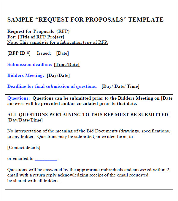 request for bid proposal template request for proposals template 
