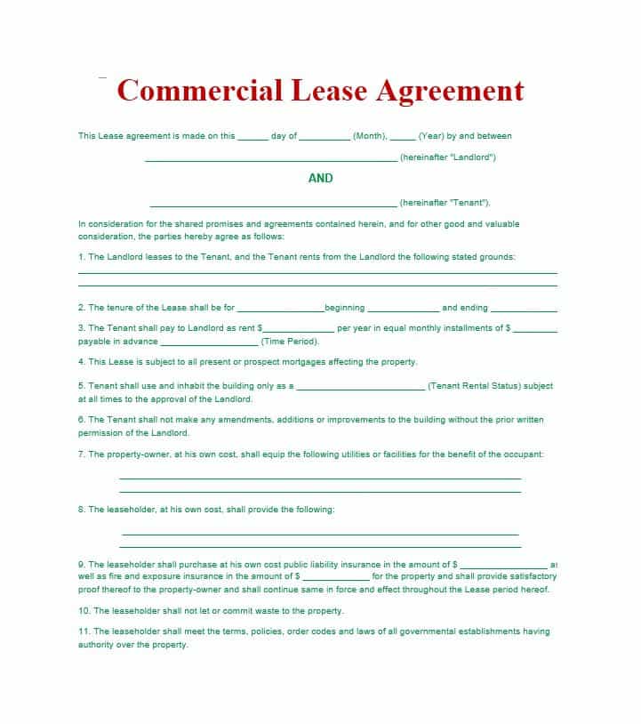 26 Free Commercial Lease Agreement Templates   Template Lab
