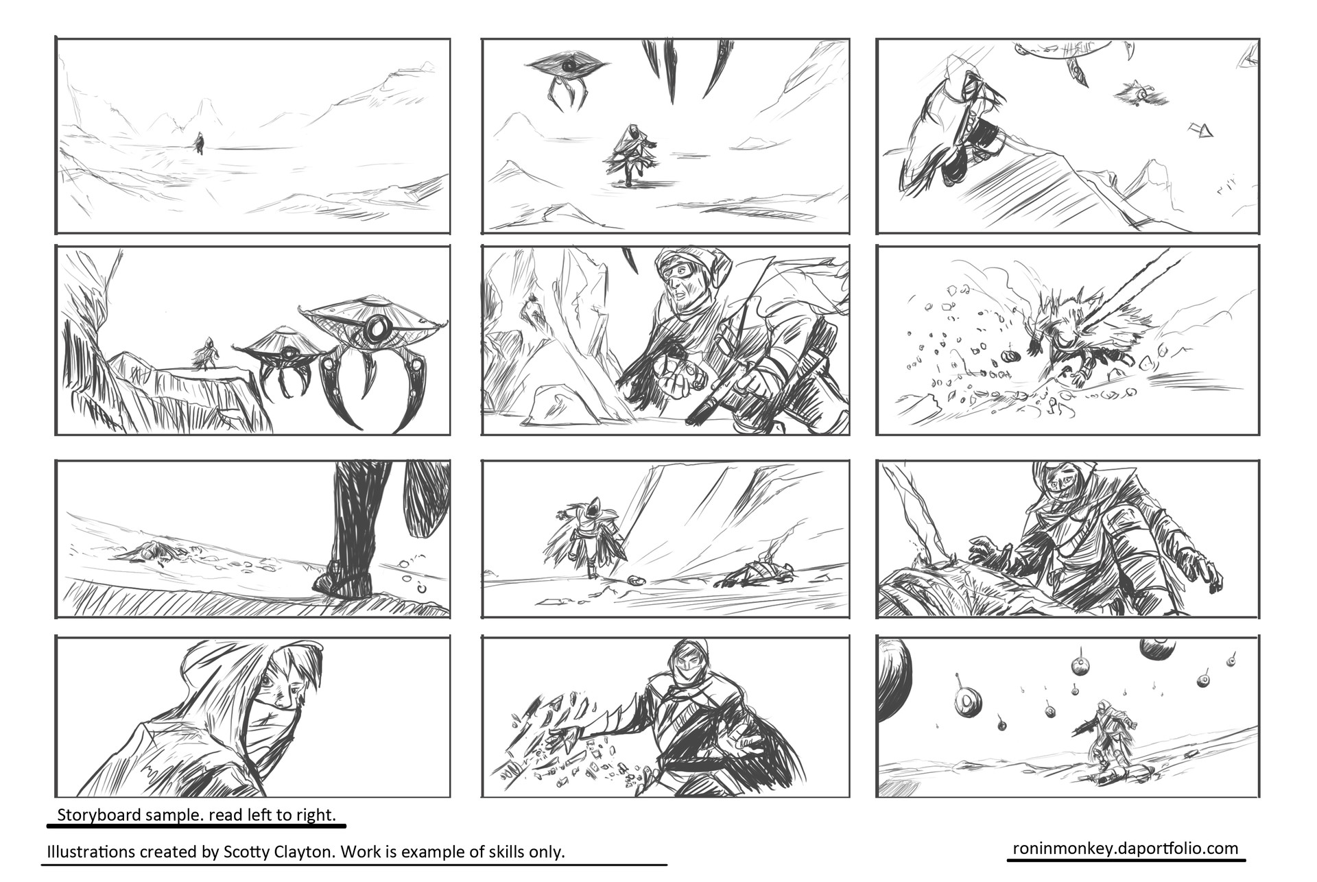 ArtStation   Storyboard Sample sheet 1a, Scotty Clayton