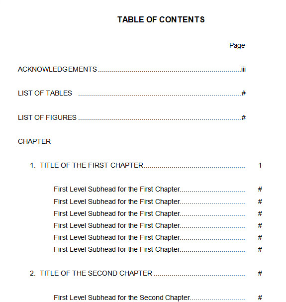 samples of table of contents   Mini.mfagency.co