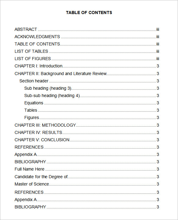 example of table of contents   Mini.mfagency.co