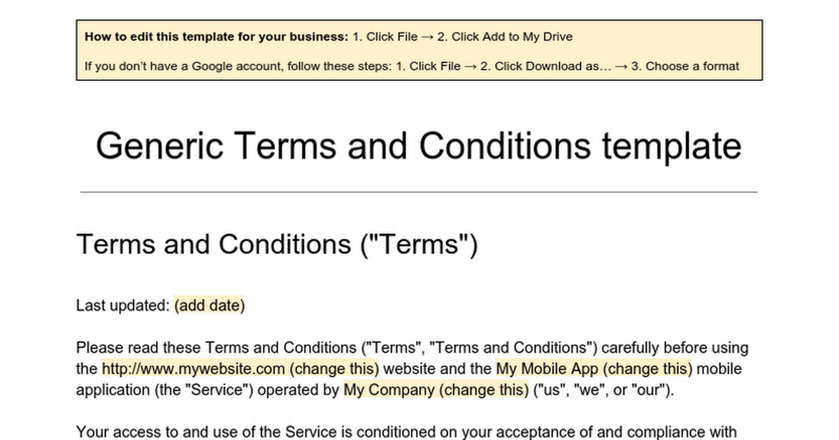Generic Terms and Conditions Template   Google Docs