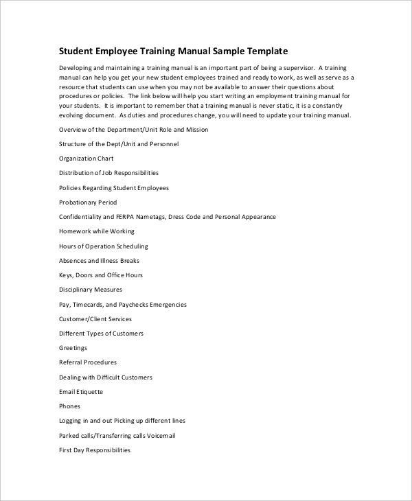 10+ Training Manual Template   Free Sample, Example, Format | Free 