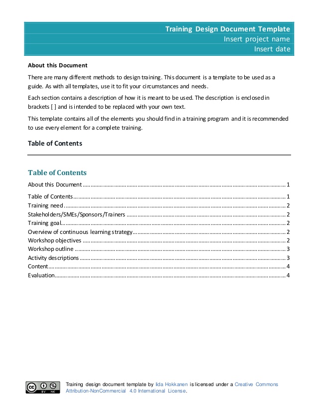 Training design document   Template 2