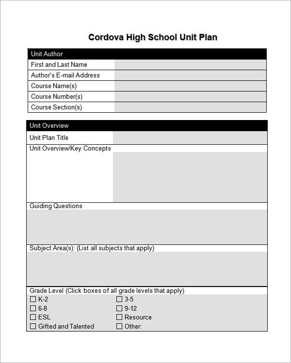 Lesson & Unit Plan Templates for Middle or High School | Arlene 